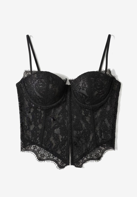 NUNZIA - Corsetto Bustier Pizzo Nero