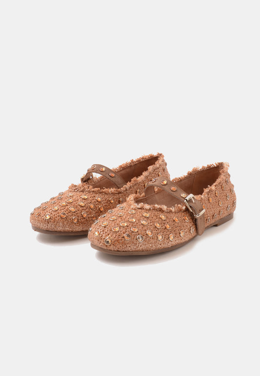DIVINE FOLLIE - Ballerina Raffia e Strass Cuoio