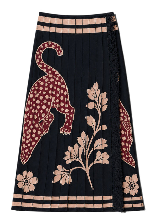 MOTEL - Gonna Midi In Maglia Tigre Nero