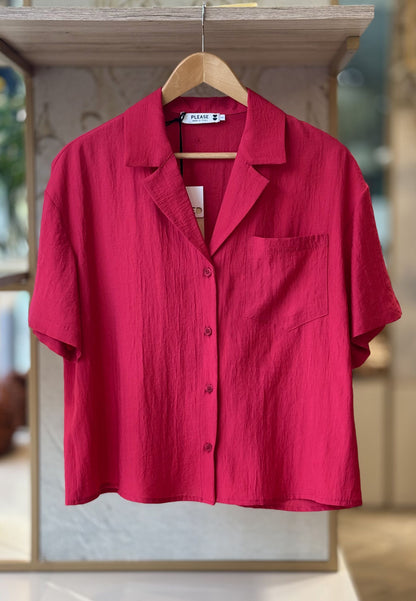 PLEASE - Camicia Crop Lampone