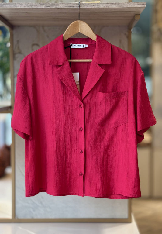 PLEASE - Camicia Crop Lampone