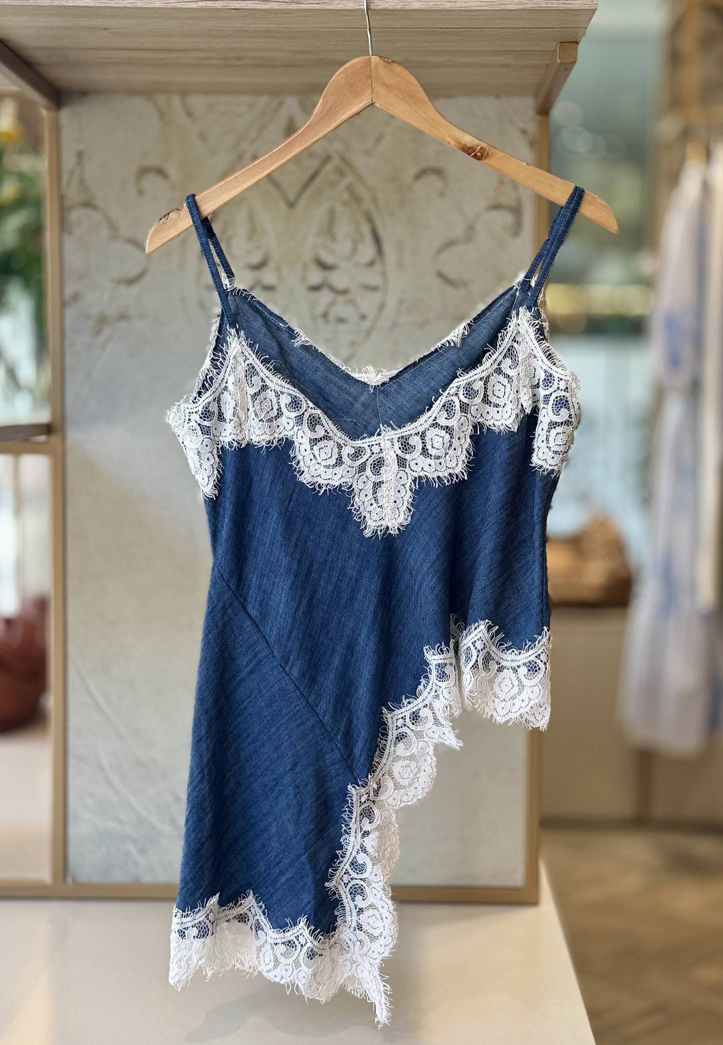MOTEL - Canotta Pizzo Jeans Blu