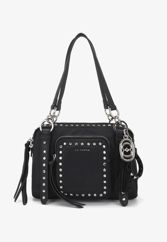 LA CARRIE - Borsa A Spalla Dark Nylon Borchie Nero