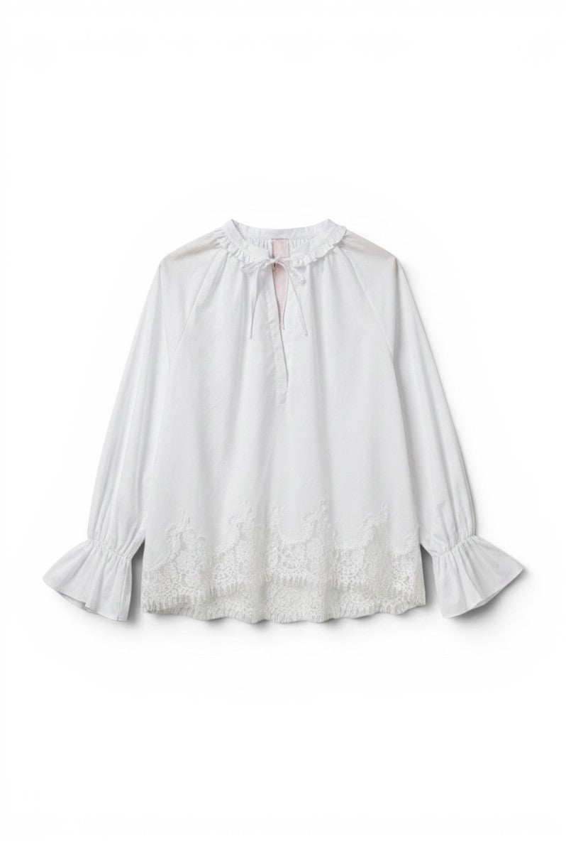 MINERVA - T-shrit Manica Lunga Pizzo Bianco