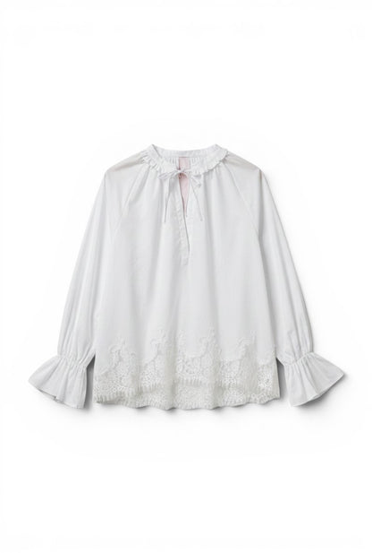 MINERVA - T-shrit Manica Lunga Pizzo Bianco