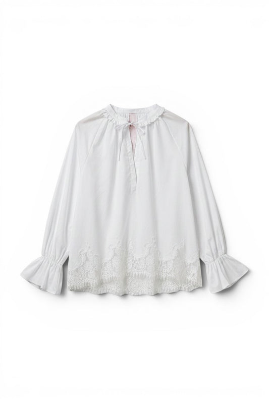 MINERVA - T-shrit Manica Lunga Pizzo Bianco