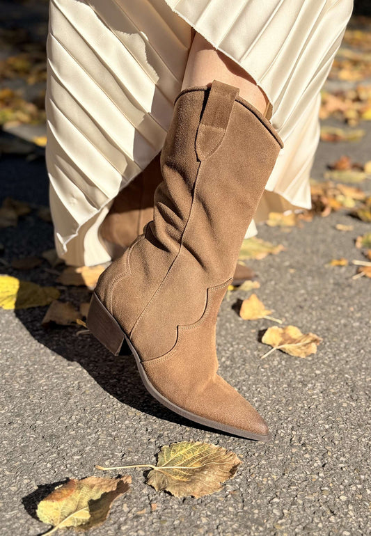 DIVINE FOLLIE - Stivale Texano Camoscio Taupe