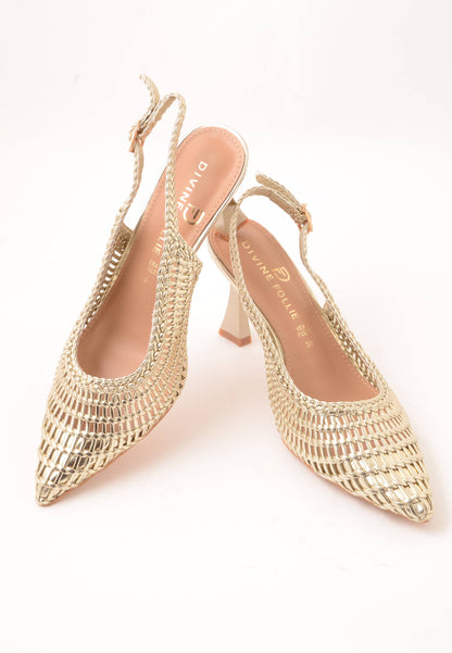DIVINE FOLLIE - Sandalo Slingback Laminato Platino