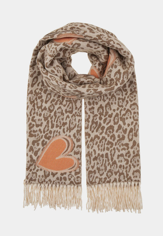 ALEX MAX - Orange Hearts Leopard Scarf