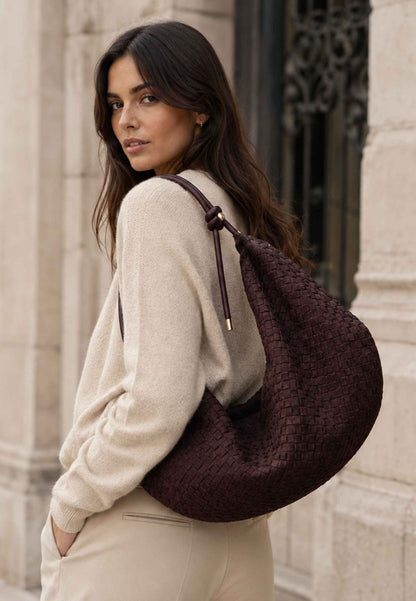 NUNZIA - Hobo Bag Scamosciata Cioccolato