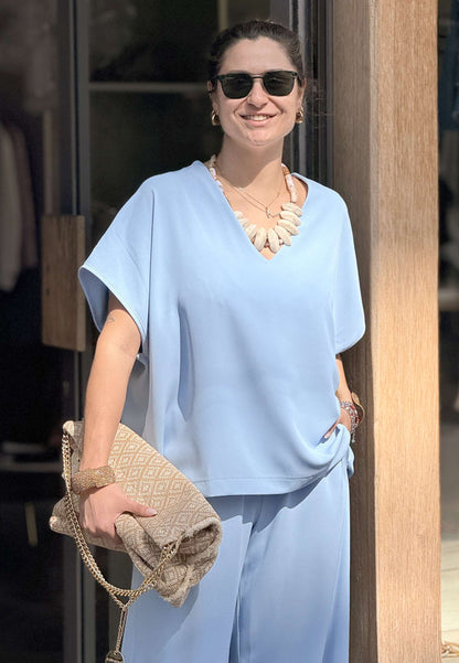 SUSY STAR CURVY - Completo Blusa + Pantalone Celeste