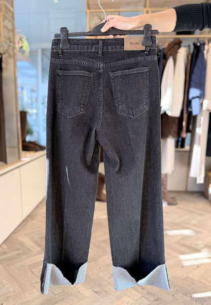 MOTEL - Jeans Con Risvolto Denim Nero