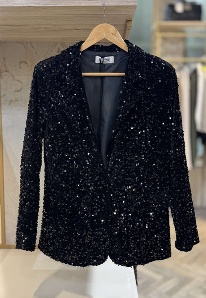 LE STREGHE - Giacca Monopetto In Paillettes Nero