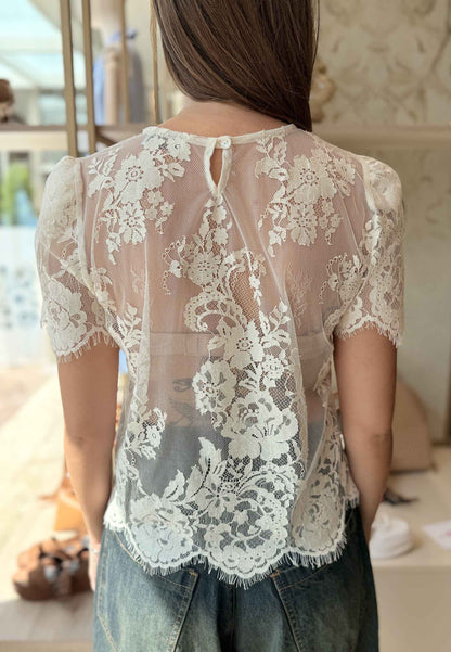 MOTEL - T-Shirt In Pizzo Avorio