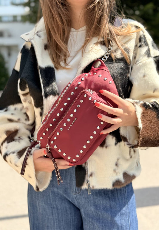 LA CARRIE - Marsupio Dark Nylon Borchie Cherry