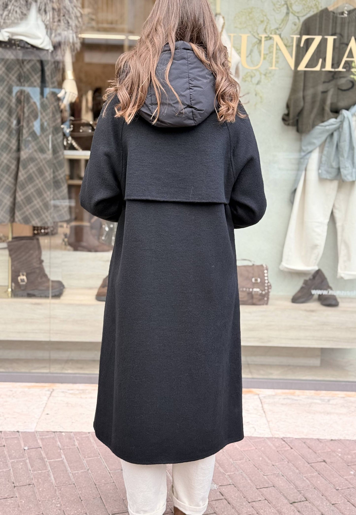 MARYLEY - Cappotto Con Cappuccio In Piumino Nero