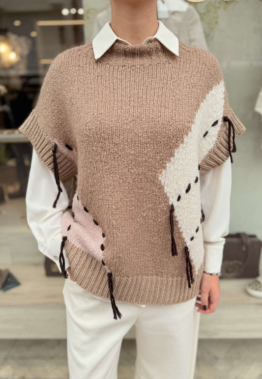 MOTEL - Gilet Over Rombi Camel