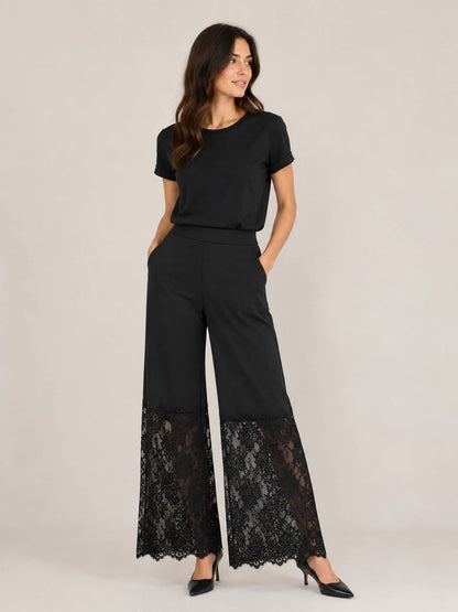 LE STREGHE - Pantalone A Palazzo Con Pizzo Nero