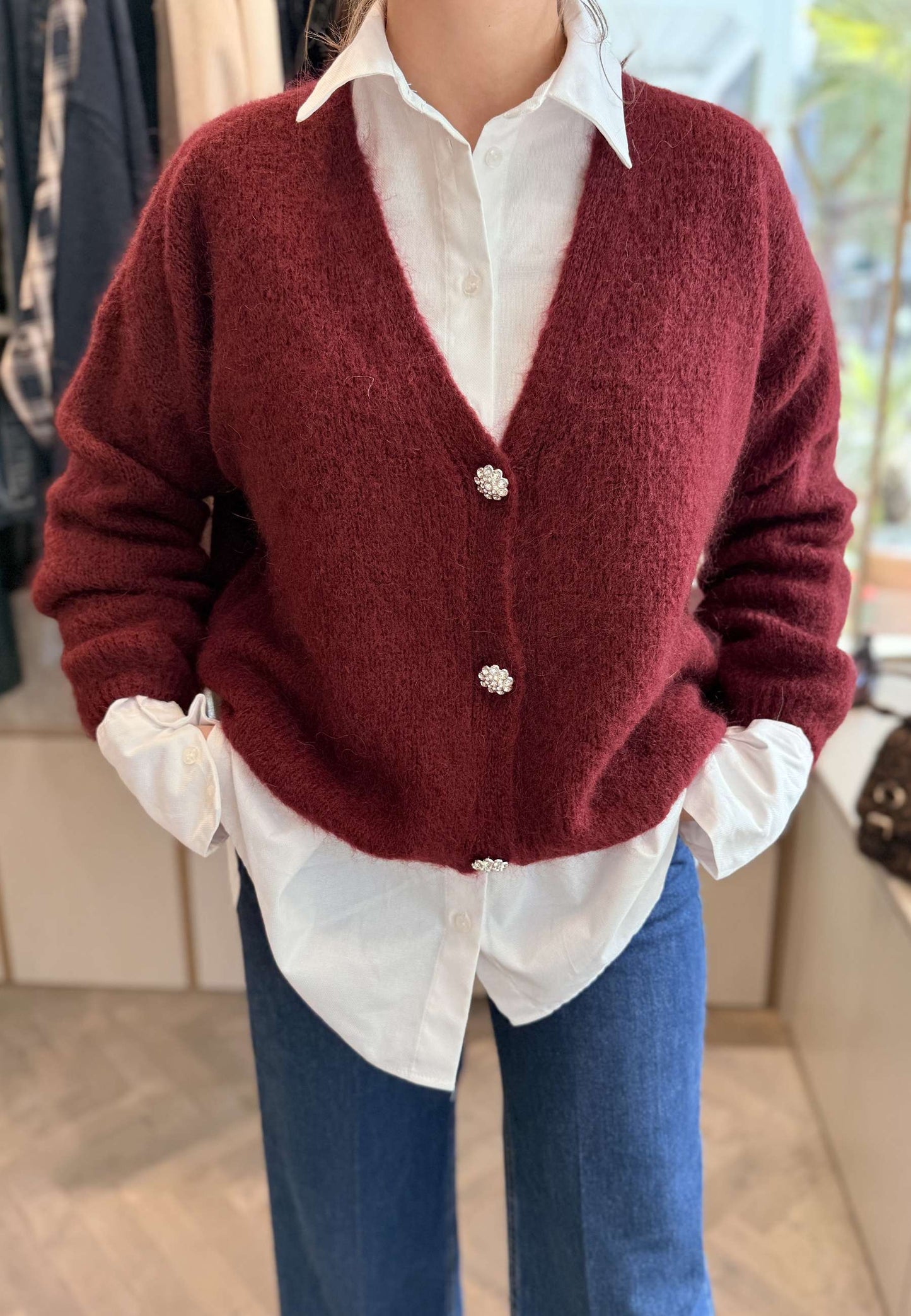 NUNZIA - Cardigan In Mohair Gioiello Burgundy