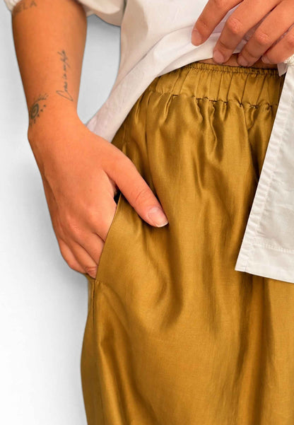 MINERVA - Pantalone Palazzo In Tessuto Fluido Zafferano