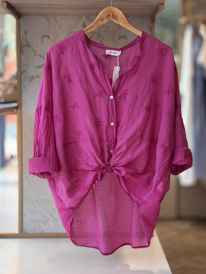 MOTEL - Camicia Ricamo Paillettes Magenta