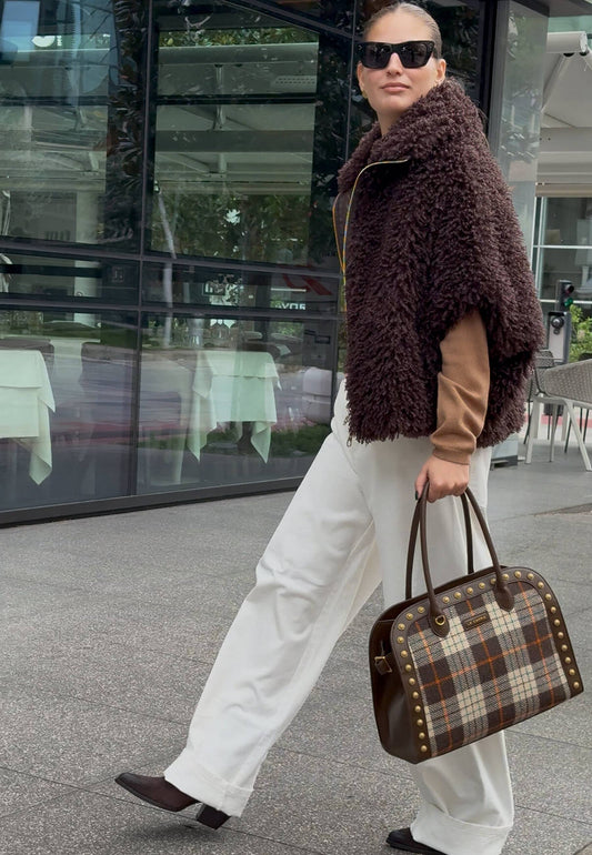 LA CARRIE - Shopping Bag Scottish Combi Marrone