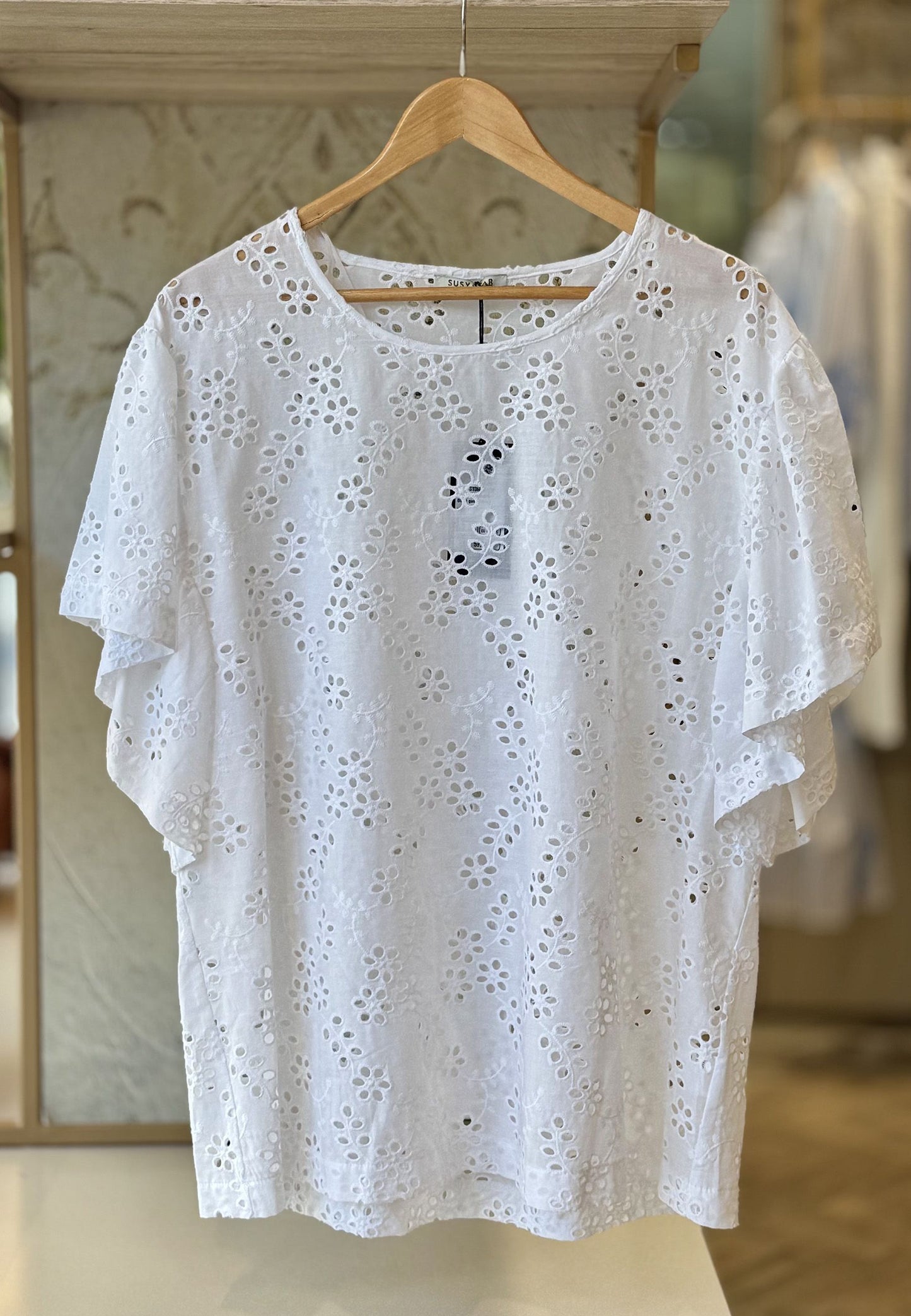 SUSY STAR CURVY - T-Shirt Pizzo San Gallo Bianco