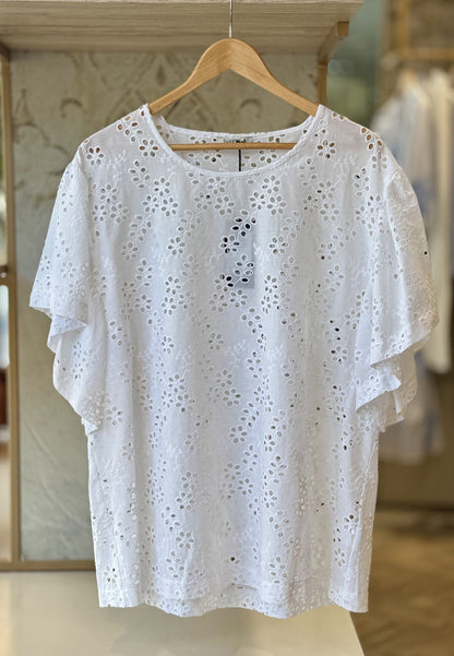 SUSY STAR CURVY - T-Shirt Pizzo San Gallo Bianco