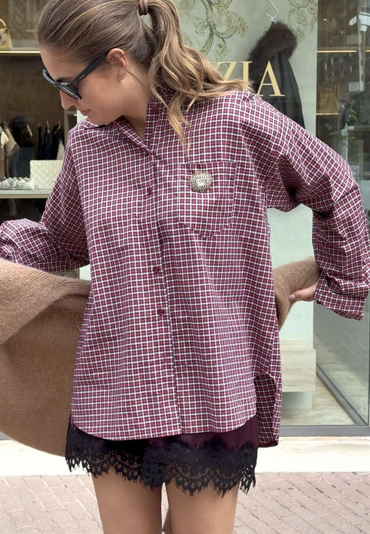 MOTEL - Camicia A Quadri Con Spilla Rosso