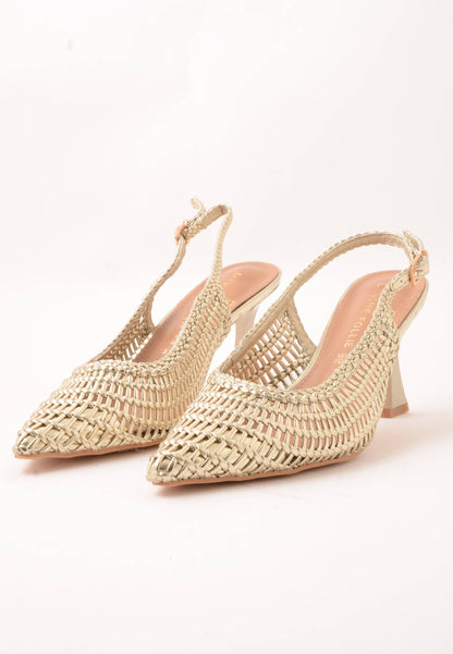 DIVINE FOLLIE - Sandalo Slingback Laminato Platino