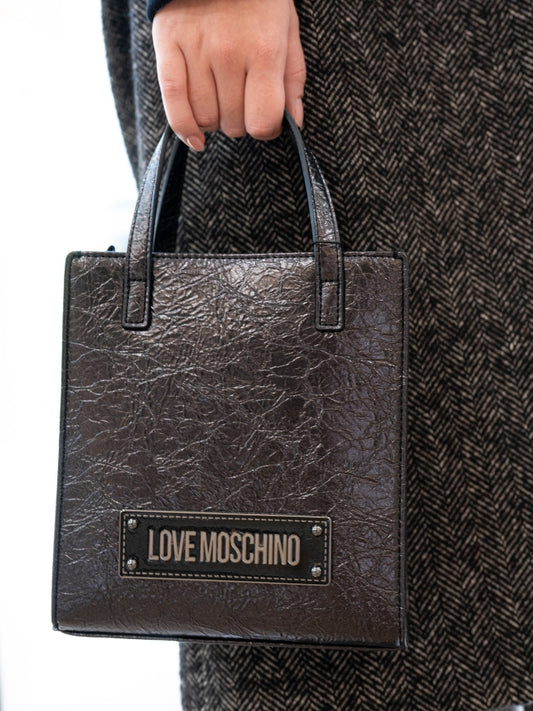 LOVE MOSCHINO - Black Laminated Shoulder Bag