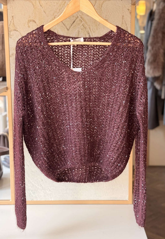LE STREGHE - Maglioncino Crop Con Paillettes Vino