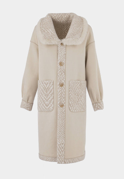 ALEX MAX - Faux Fur Collar Cream Coat