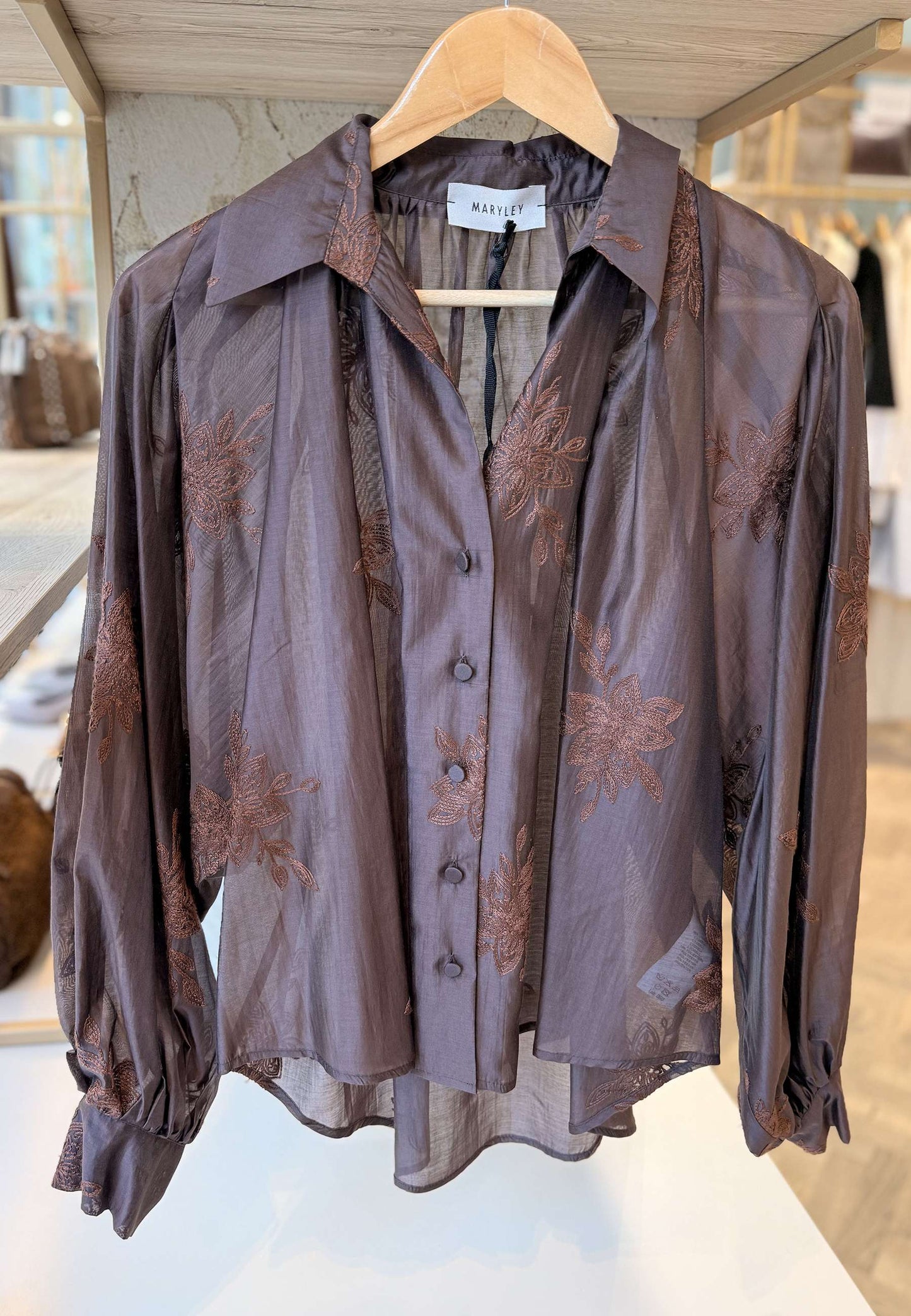 MARYLEY - Camicia Ricamo Marrone