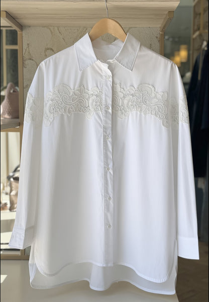 NUNZIA - Camicia Ricamo Over Off White