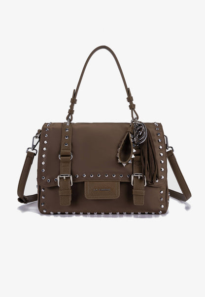 LA CARRIE - Shopping Bag Dark Nylon Borchie Mocha