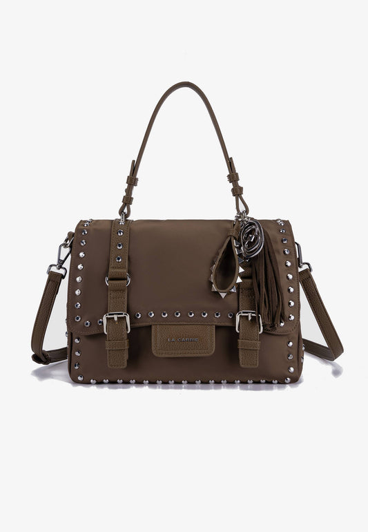 LA CARRIE - Shopping Bag Dark Nylon Borchie Mocha