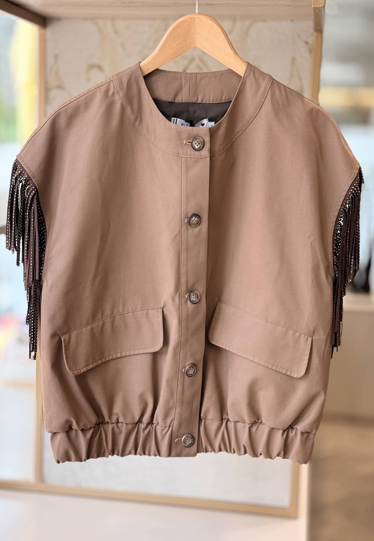 PLEASE - Gilet Bomber Strass Cammello