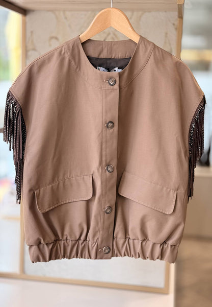 PLEASE - Gilet Bomber Strass Cammello