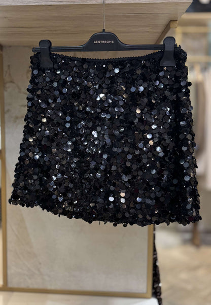 LE STREGHE - Gonna Mini Paillettes Nero
