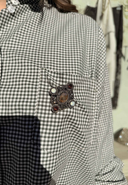 MOTEL - Camicia A Quadri Con Spilla Verde Scuro