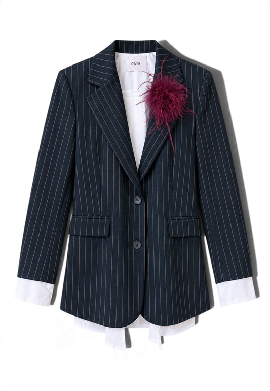 MOTEL - Blazer Gessato Con Marabù Blu