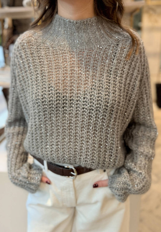 LE STREGHE - Maglioncino Crop Paillettes Grigio