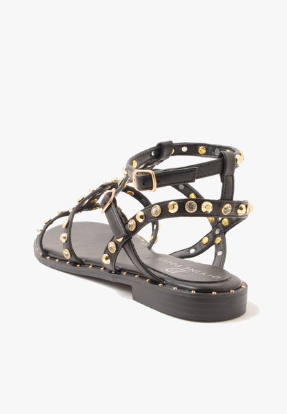 DIVINE FOLLIE - Sandalo Borchie Strass Nero