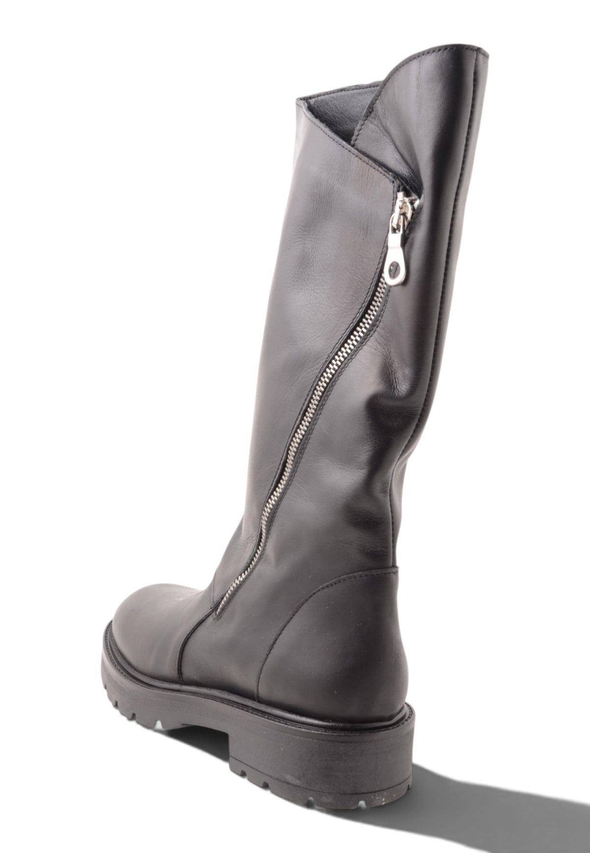 DIVINE FOLLIE - Stivale Biker In Vera Pelle Nero