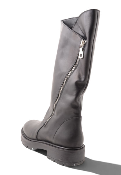 DIVINE FOLLIE - Stivale Biker In Vera Pelle Nero