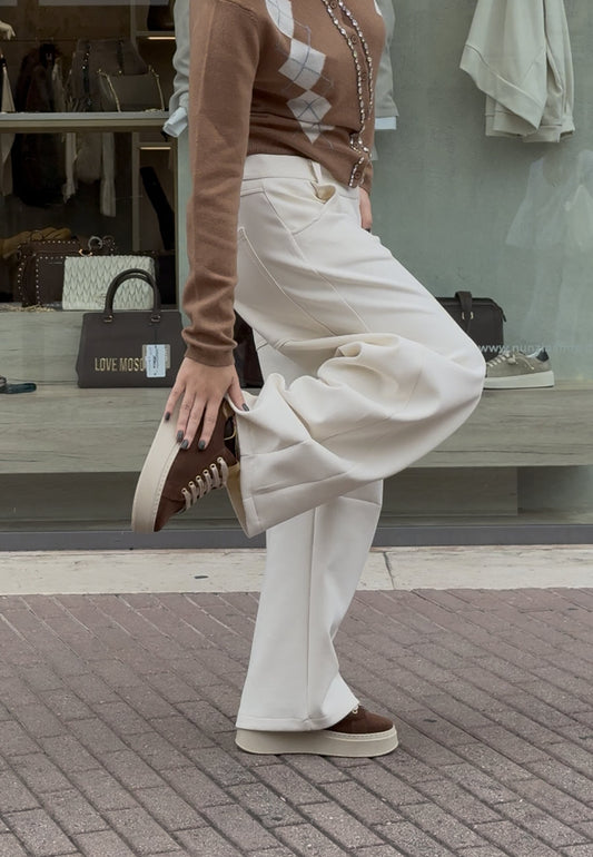 MOTEL - Pantalone A Ovetto Neoprene Avorio