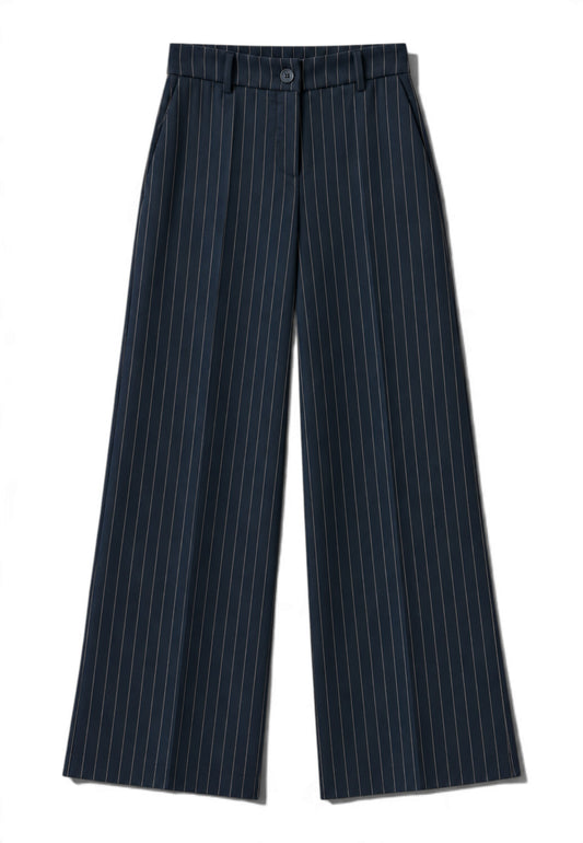 MOTEL - Pantalone Largo Gessato Blu