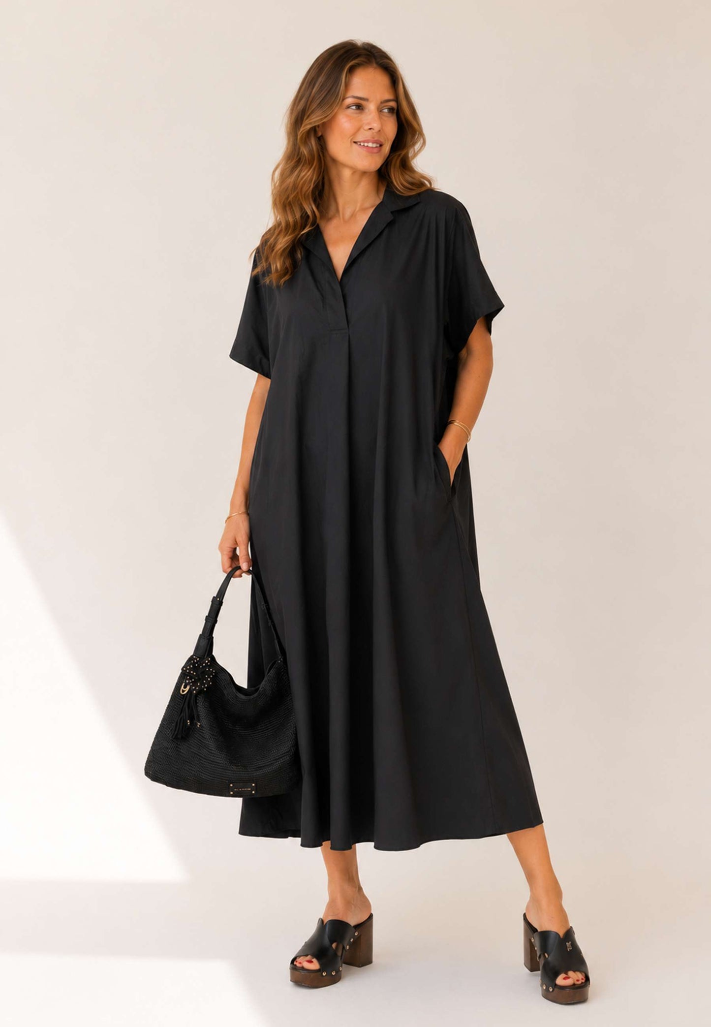 MINERVA - Abito Maxi Chemisier Nero