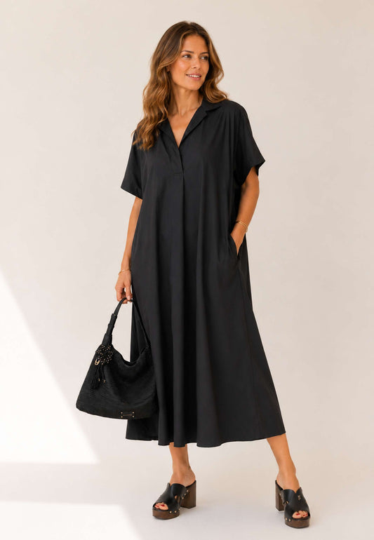 MINERVA - Abito Maxi Chemisier Nero